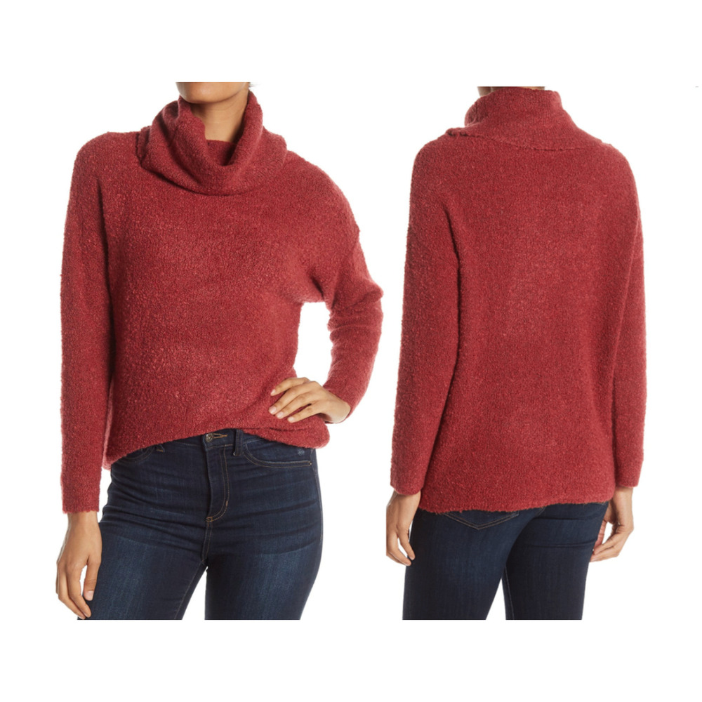 Catherine Malandrino Cozy Eyelash Knit Turtleneck Sweater Brick L Large